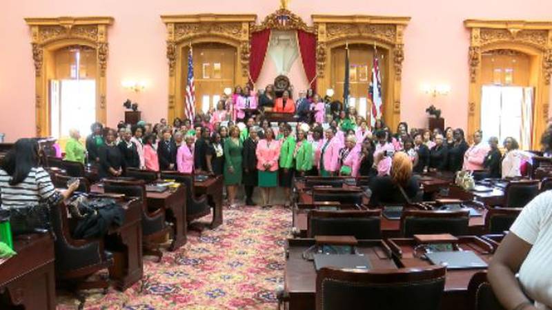 CROWN Act champions gather in Ohio House Chamber with Representatives Juanita Brent and Jamie...